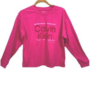 Calvin Klein Women's Sz Small Pink Long Sleeve Pullover Top With Logo Graphic